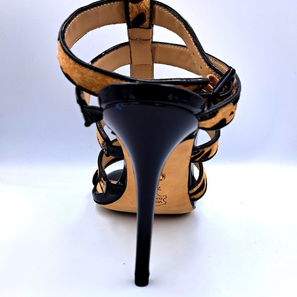 CHARLES DAVID Ina Slingback HEELS Size 7.5 LEATHER leopard pattern LOGO STUNNING - Picture 6 of 14
